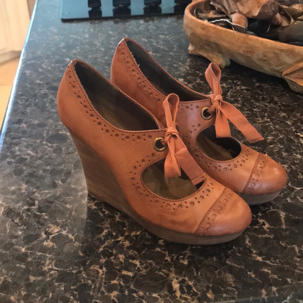 Brown leather wedge heels